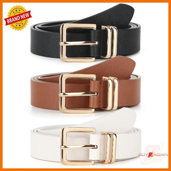 3 Pack Women\'s Faux Leather Belts Gold Buckle Jeans Pants Accessories main image 6